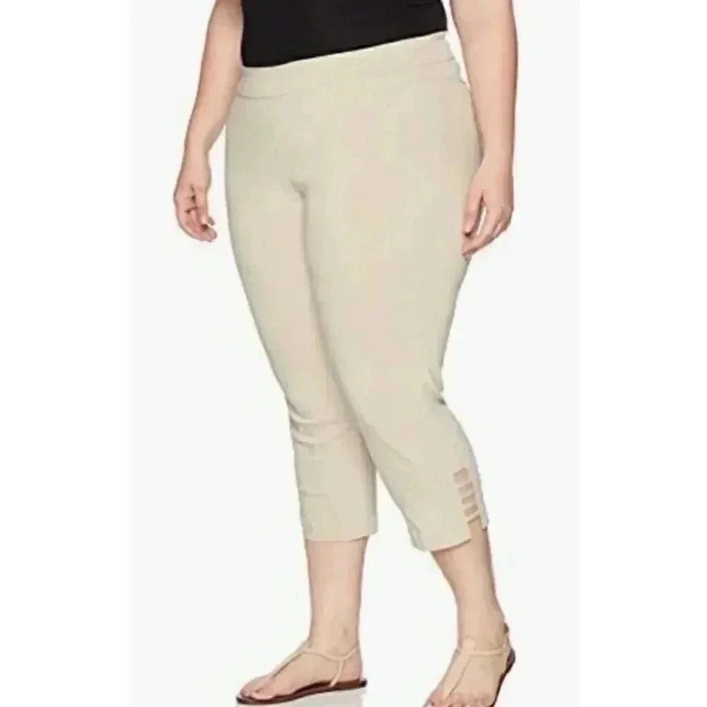 SLIM-SATION Women's Plus Size Pull-on Solid Crop Real Front and Back Pockets, Ch